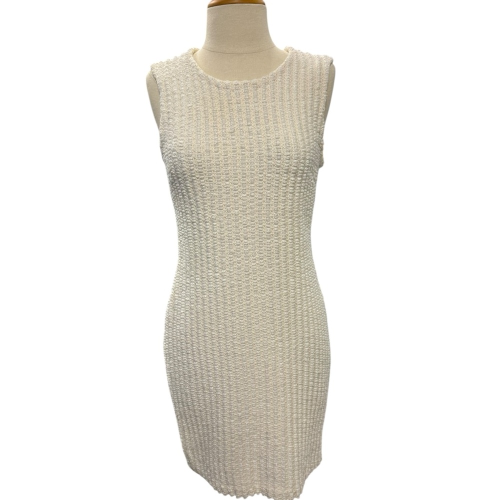 [SOLD] St. John Cream Ribbed Sheath Mini Dress